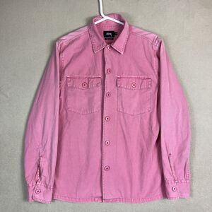 Stussy Shirt Men Medium Pink Long Sleeve‎ Button Up Casual Adult
